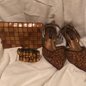 Holiday shoes with matching purse and bracelet.